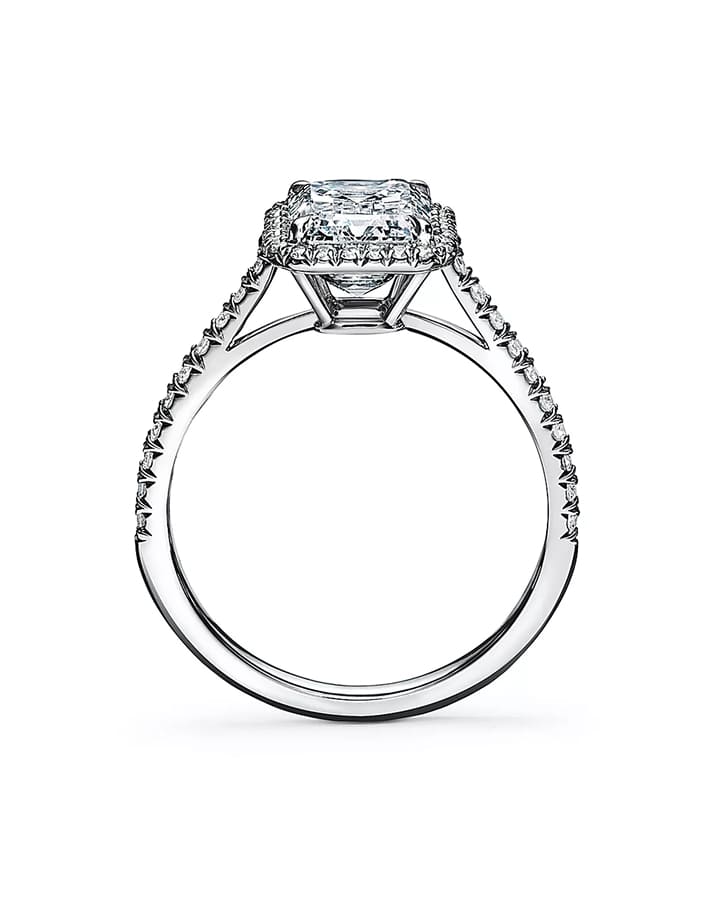 Emerald-cut Halo Engagement Ring with a Diamond Platinum Band
