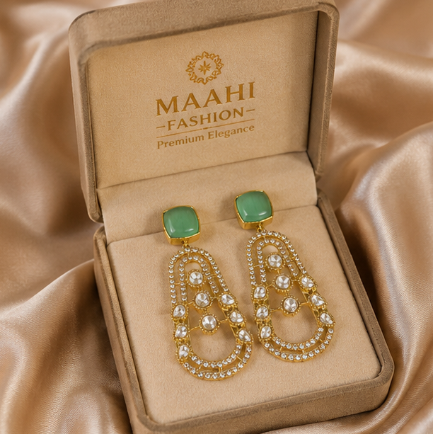 Mint Aura Kundan Earrings alternate view