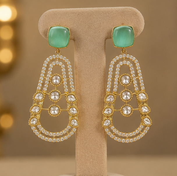 Mint Aura Kundan Earrings
