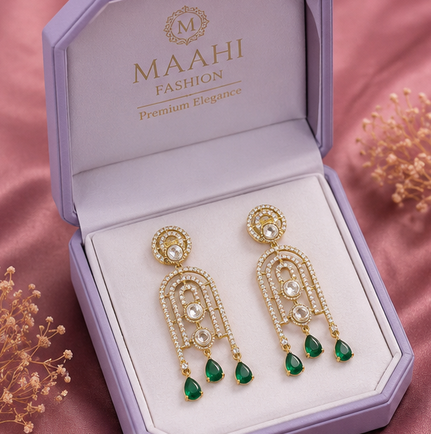 Emerald Cascade Kundan Earrings alternate view