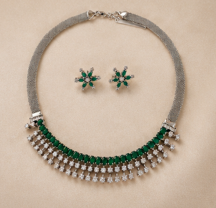 Emerald Elegance AD Necklace Set