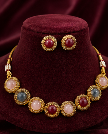 Royal Cat's Eye Statement Necklace Set alternate view