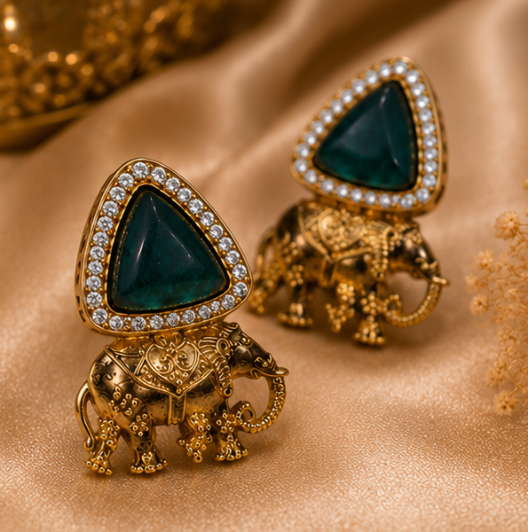 Emerald Elephant Drop Earrings