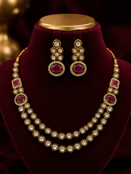 Ruby Royale AD Mix Dori Necklace Set